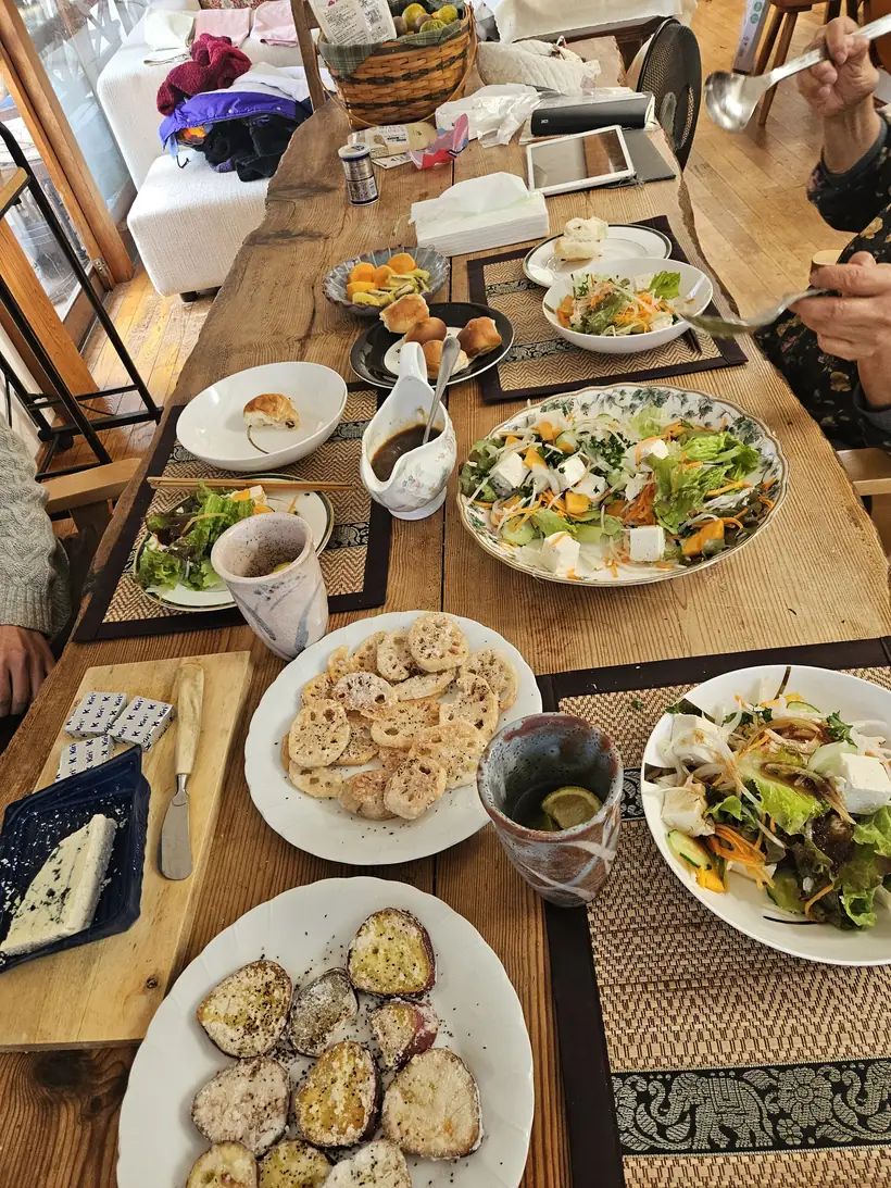 Lunch on the long table at the farm in Tsu